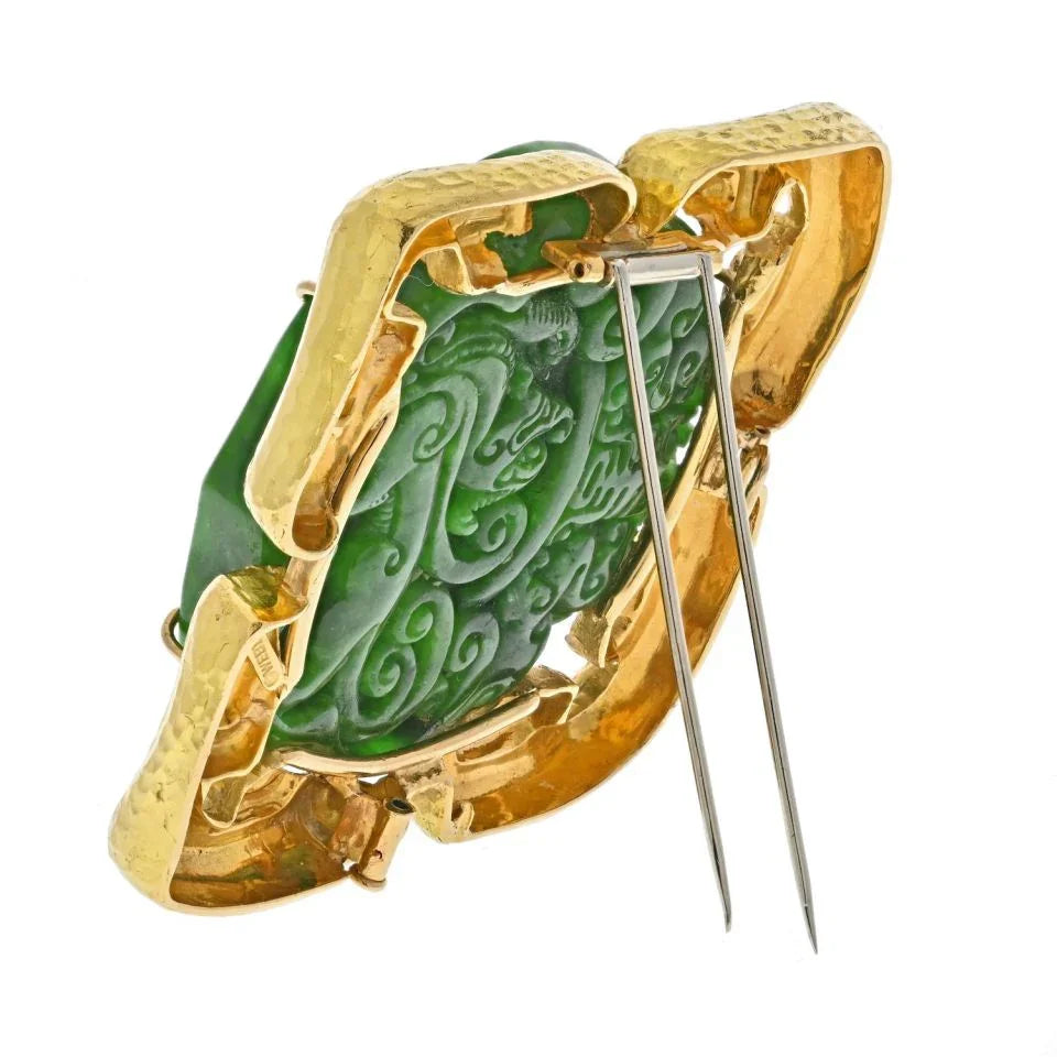 David Webb 18K Yellow Gold Carved Jade Pendant And A Brooch — view 3 — Laura Milman New York