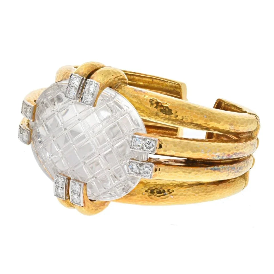 David Webb Platinum & 18K Yellow Gold Notre Dame Rock Crystal Bracelet — view 2 — Laura Milman New York