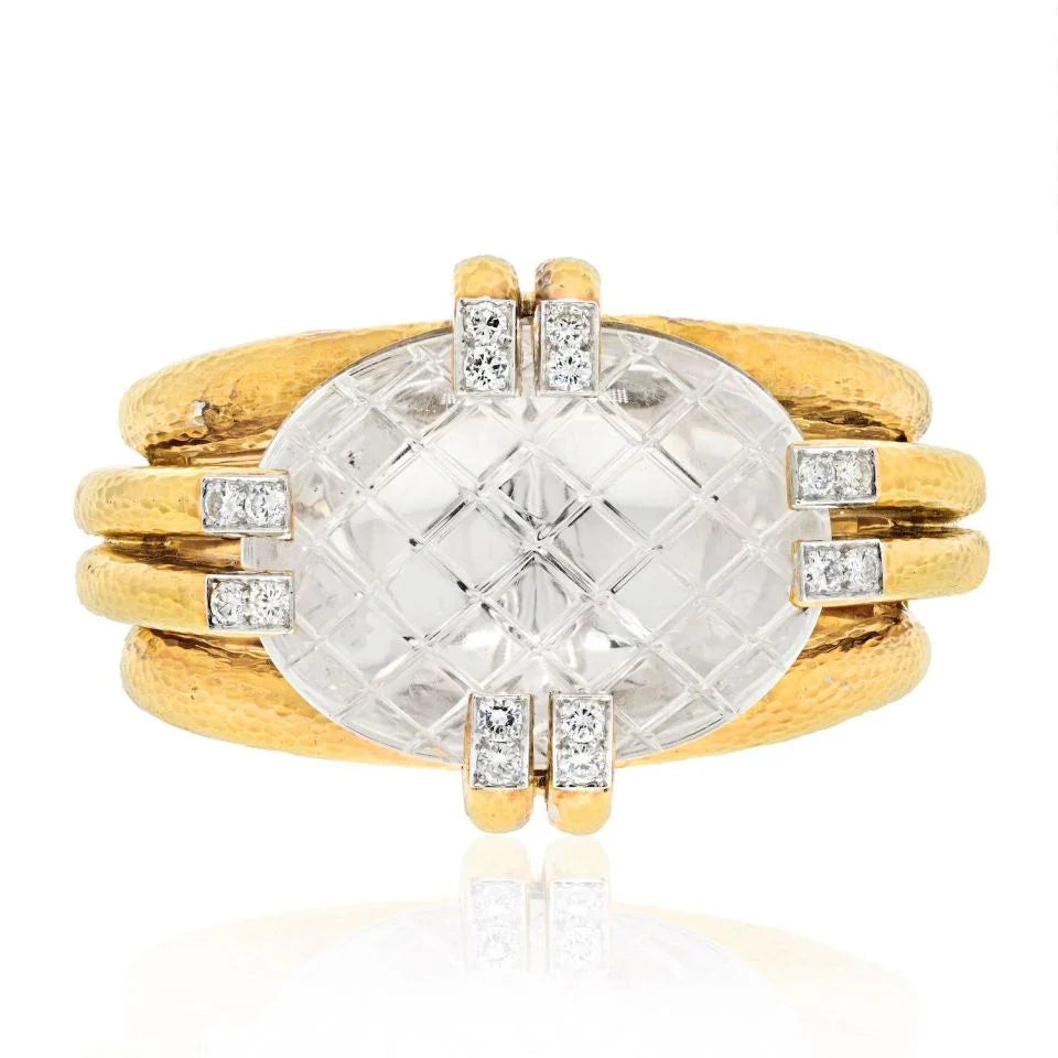 David Webb Platinum & 18K Yellow Gold Notre Dame Rock Crystal Bracelet — Laura Milman New York