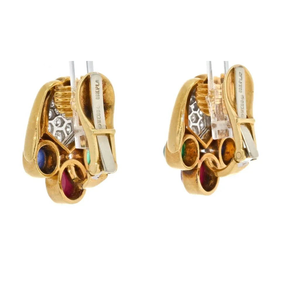 David Webb 18K Yellow Gold Diamond, Emerald, Sapphire And Green Earrings — view 3 — Laura Milman New York