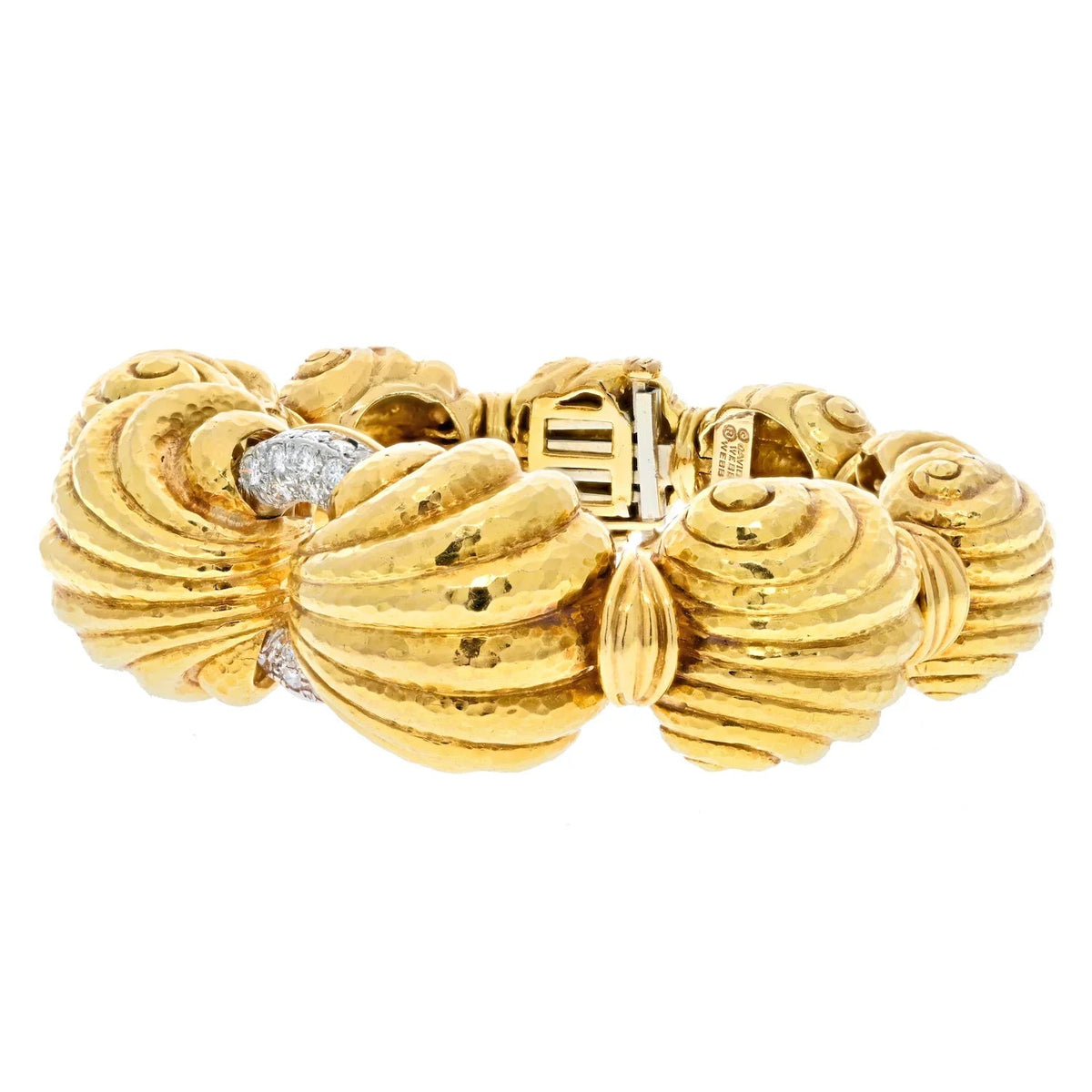 David Webb Platinum & 18K Yellow Gold Escargot Fluted Round Gold Link Bracelet — view 5 — Laura Milman New York