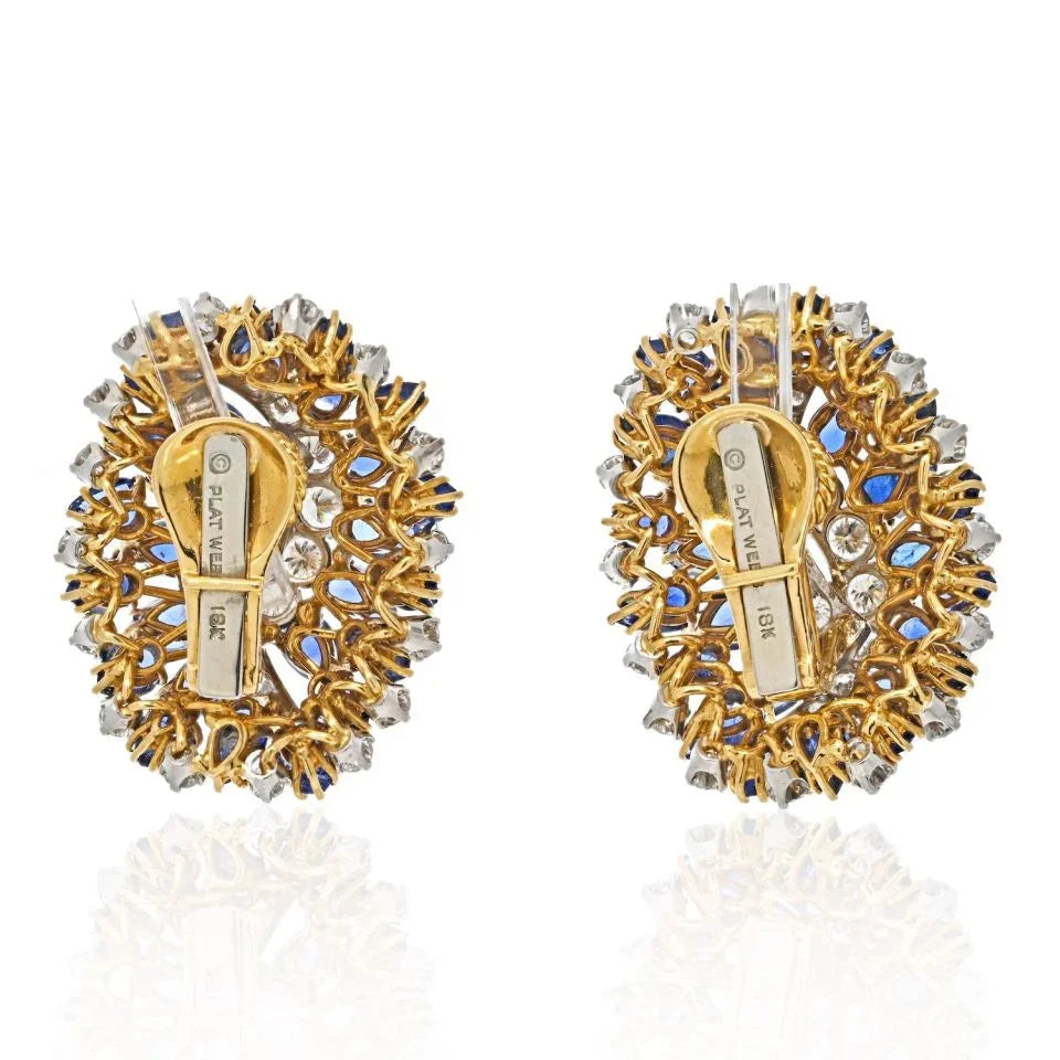 David Webb Platinum & 18K Yellow Gold Sapphire And Diamond Clip On Earrings — view 4 — Laura Milman New York