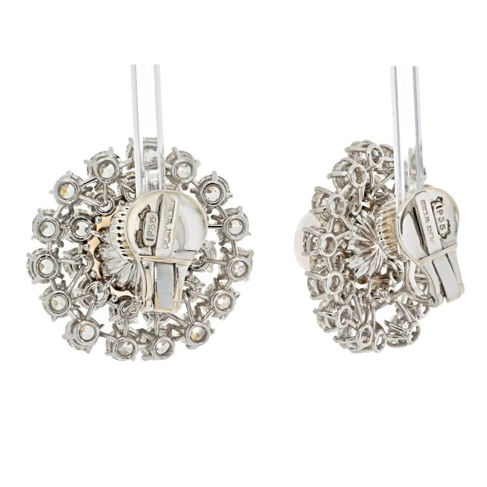 David Webb Platinum Old Cut And Old European Cluster Pearl Clip On Earrings — view 3 — Laura Milman New York
