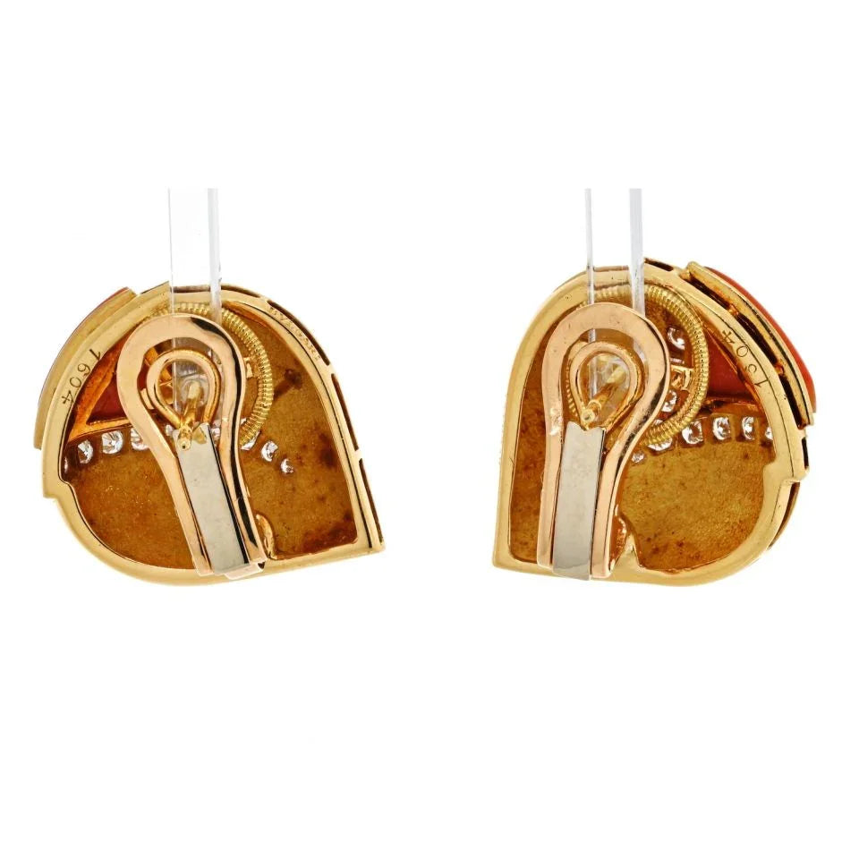 Bvlgari 18K Yellow Gold Coral And Diamond Earrings — view 4 — Laura Milman New York