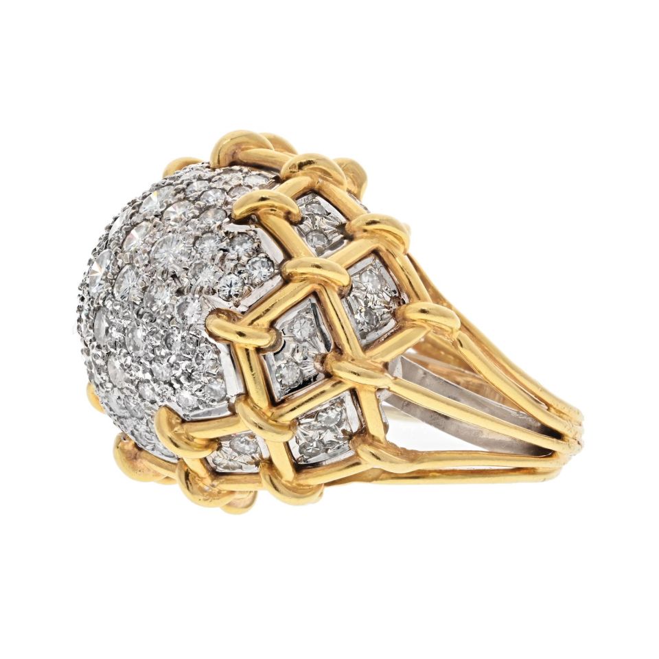 David Webb Platinum & 18K Yellow Gold Geodesic Dome Diamond Ring — view 2 — Laura Milman New York