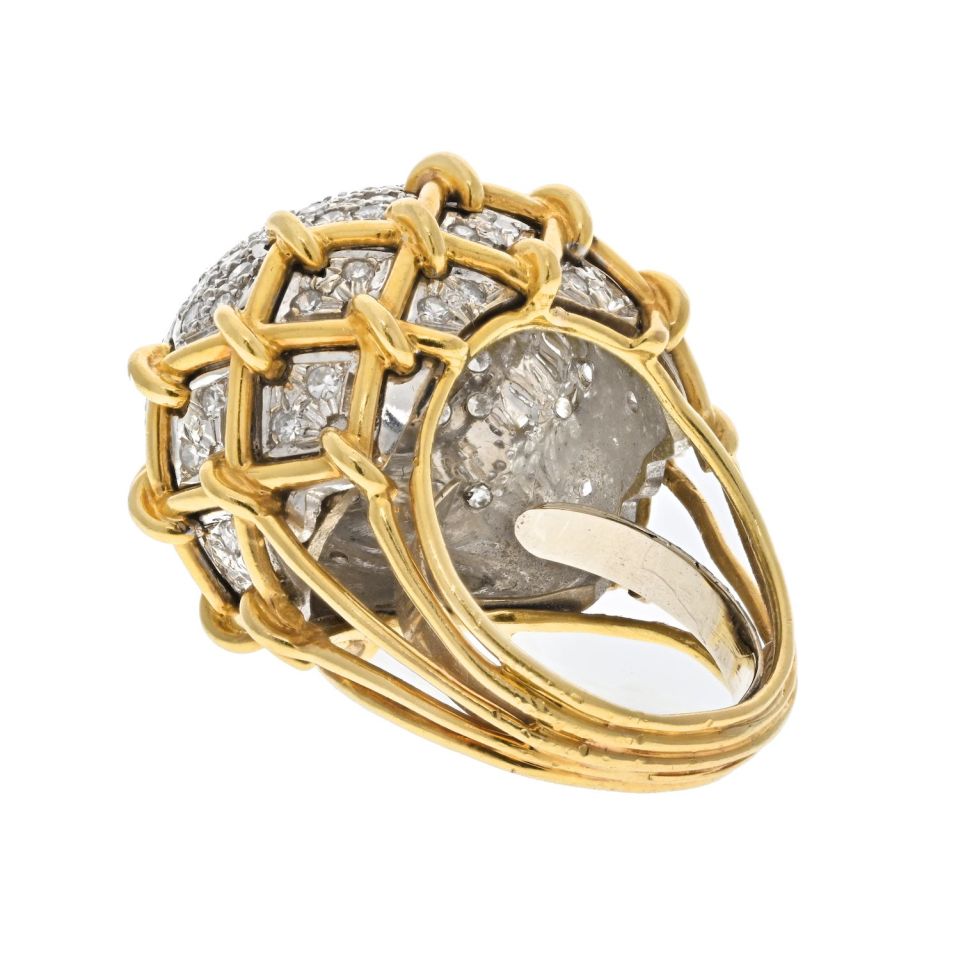 David Webb Platinum & 18K Yellow Gold Geodesic Dome Diamond Ring — view 3 — Laura Milman New York