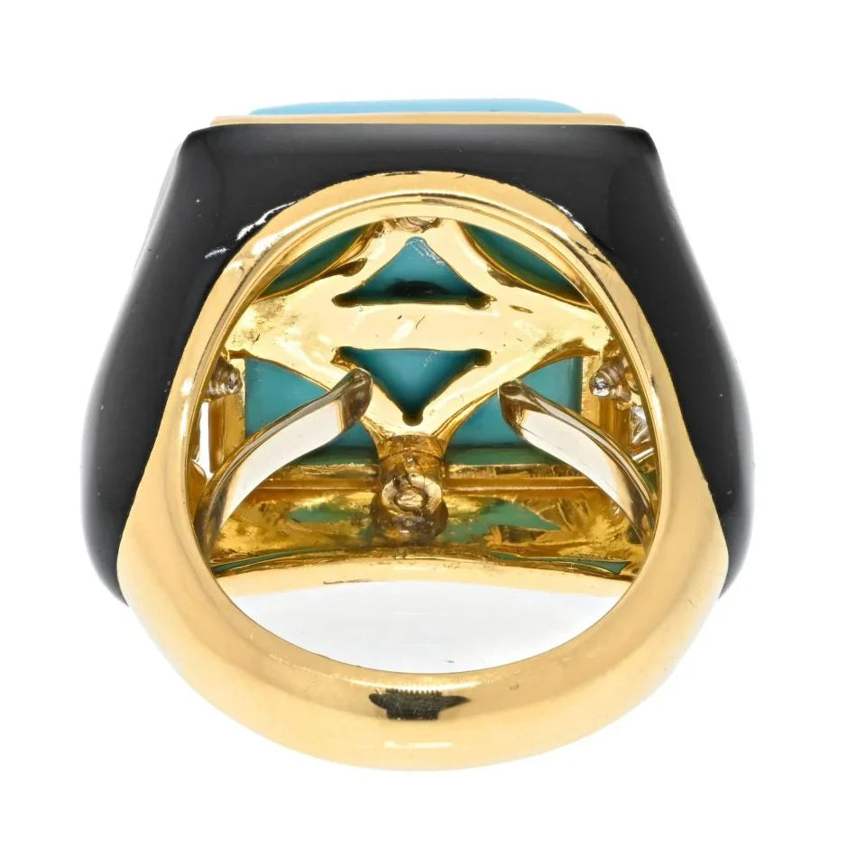 David Webb Platinum & 18K Yellow Gold Summit Turquoise And Diamond Ring — view 4 — Laura Milman New York