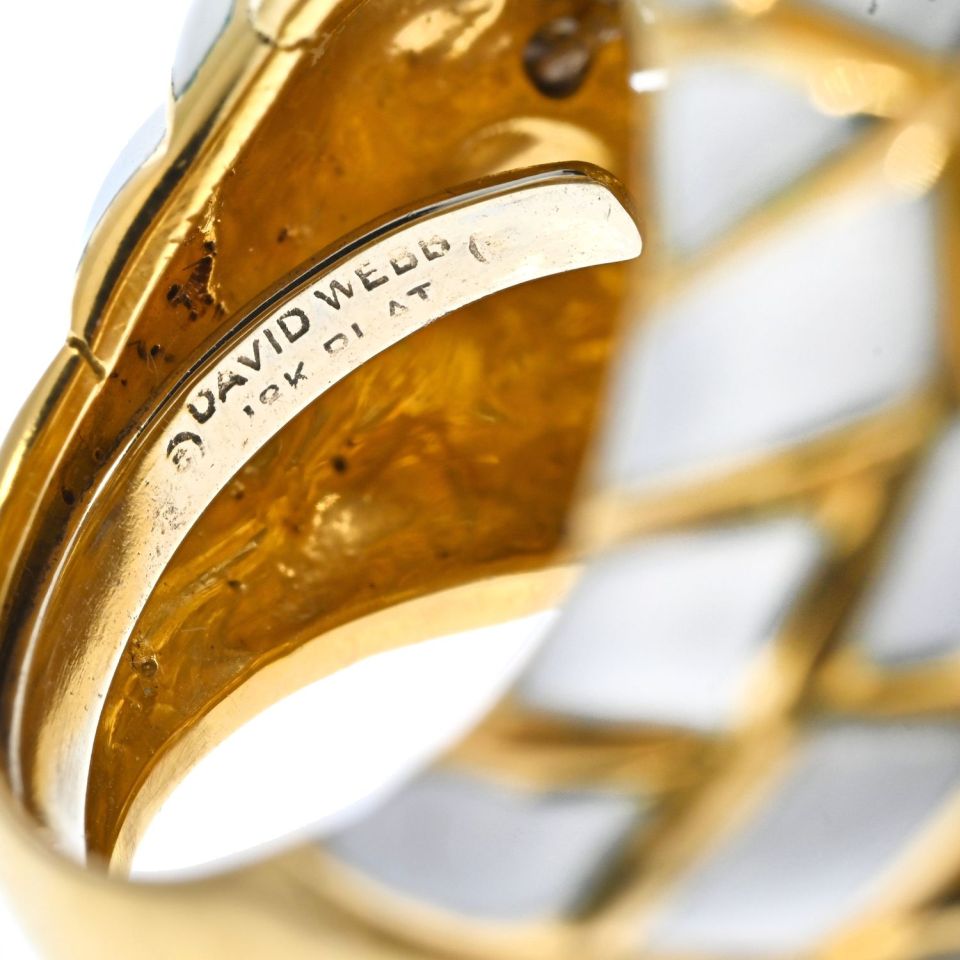 David Webb Platinum & 18K Yellow Gold White Enamel Dome Ring — view 5 — Laura Milman New York