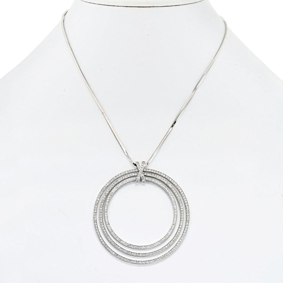 Cartier Diamond 18K White Gold Three Tiered Ring Pave Set Pendant Pendant — Laura Milman New York