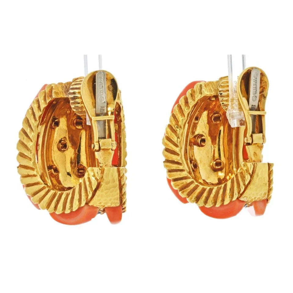 David Webb Platinum & 18K Coral, Black Enamel And Diamond Earrings — view 3 — Laura Milman New York