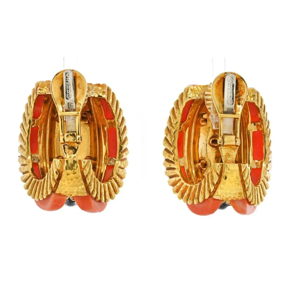 David Webb Platinum & 18K Coral, Black Enamel And Diamond Earrings — view 4 — Laura Milman New York
