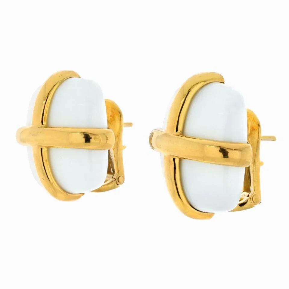 David Webb Platinum & 18K Yellow Gold White Jasper Earrings — view 2 — Laura Milman New York