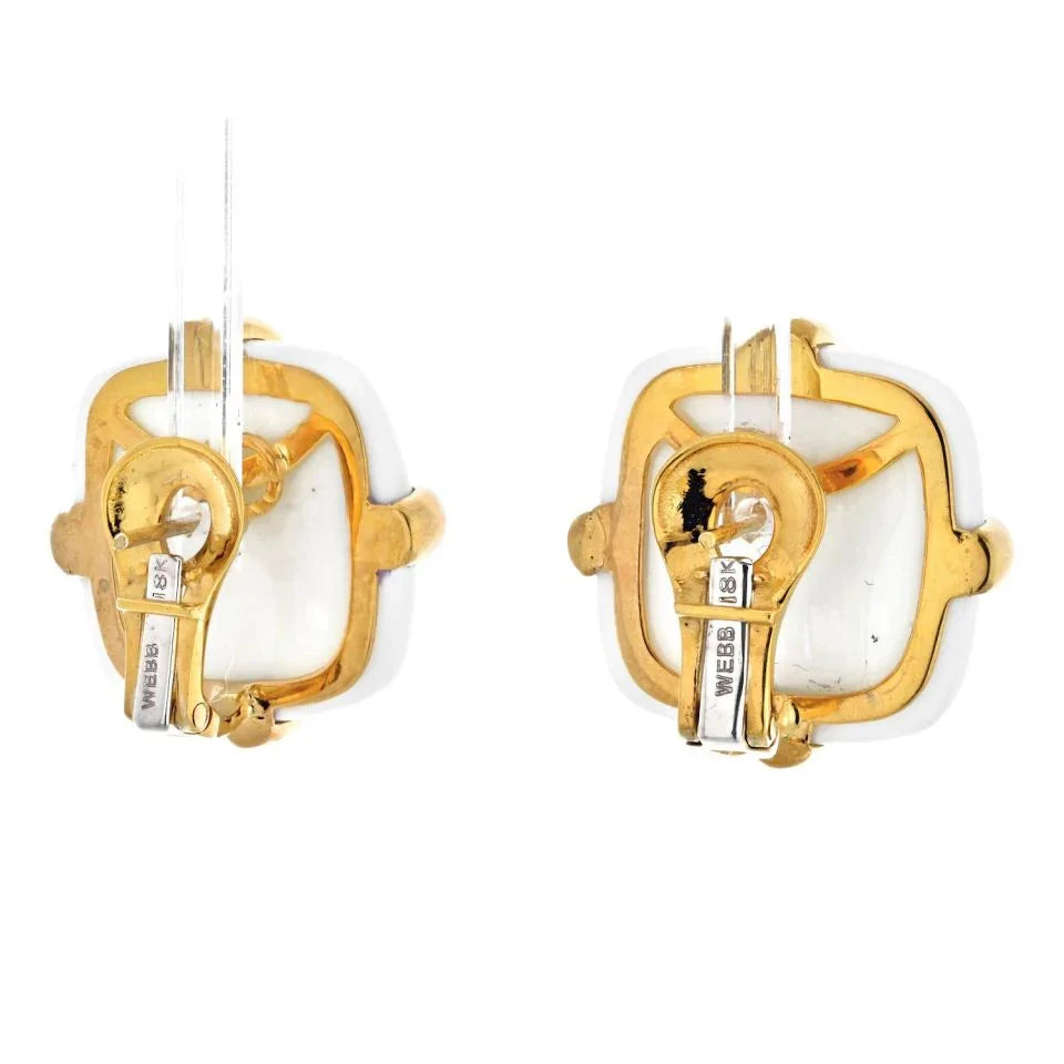 David Webb Platinum & 18K Yellow Gold White Jasper Earrings — view 4 — Laura Milman New York
