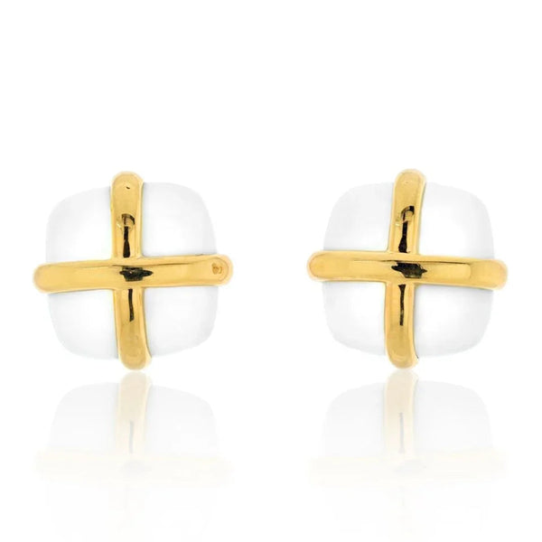 David Webb Platinum & 18K Yellow Gold White Jasper Earrings