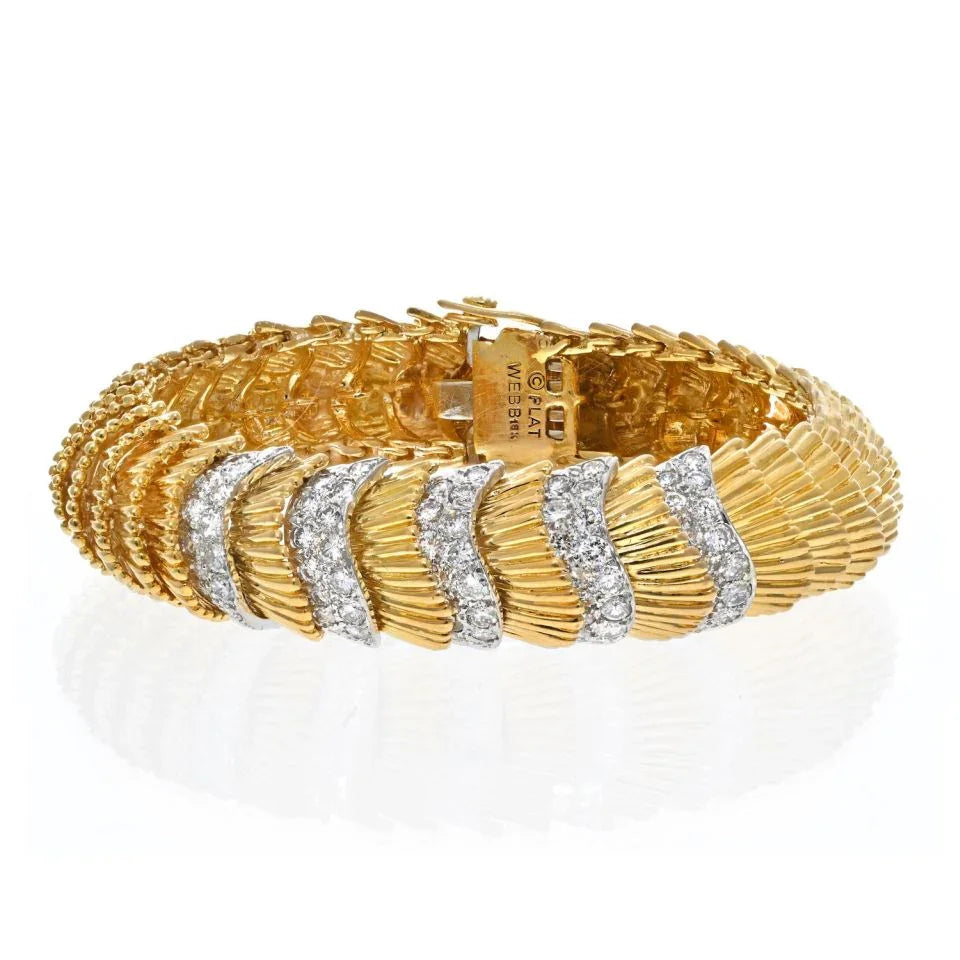 David Webb Platinum & 18K Yellow Gold Scalloped Diamond Bracelet — Laura Milman New York