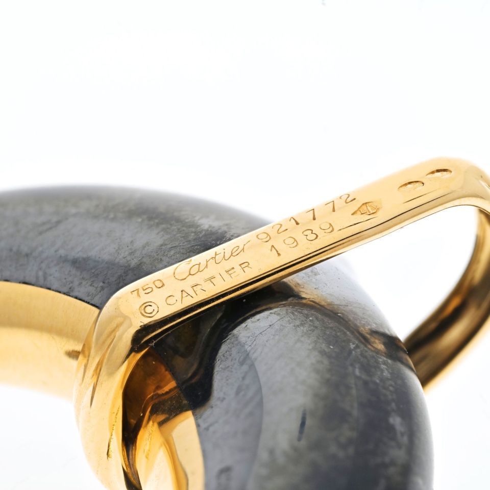 Cartier 18K Yellow Gold Hematite Dolphin Pendant with Emerald Eye, 46mm