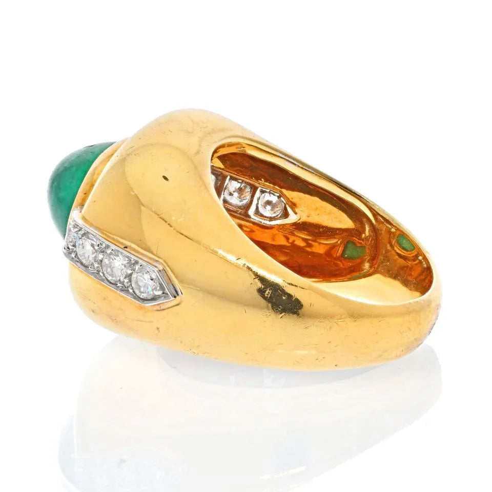 David Webb 18K Yellow Gold Cabochon Emerald Diamond Ring — view 3 — Laura Milman New York