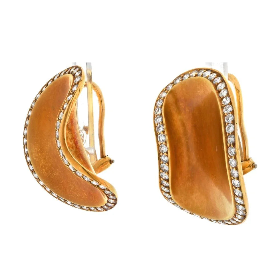 Angela Cummings 18K Yellow Gold 1987 Concave Lima Bean Shaped Diamond Earrings — view 2 — Laura Milman New York