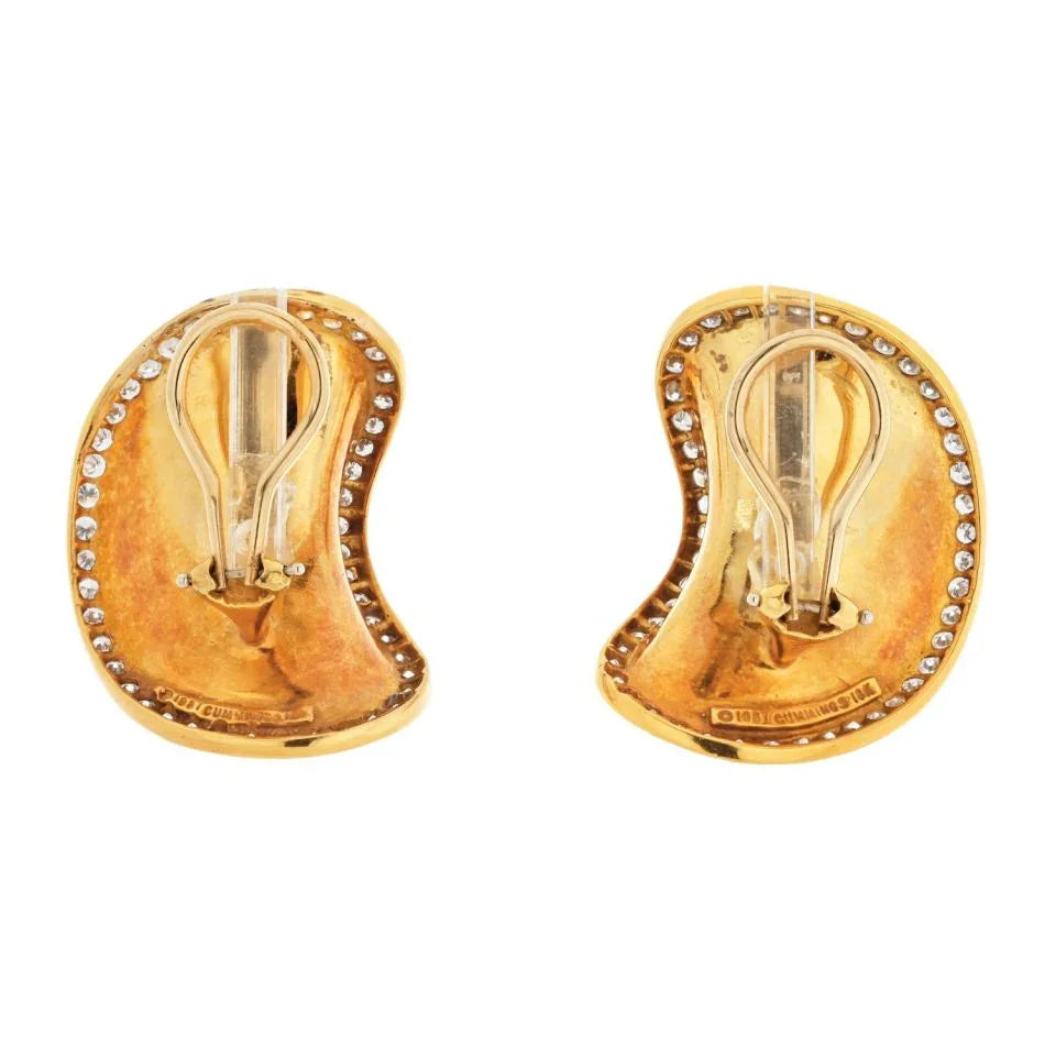 Angela Cummings 18K Yellow Gold 1987 Concave Lima Bean Shaped Diamond Earrings — view 4 — Laura Milman New York