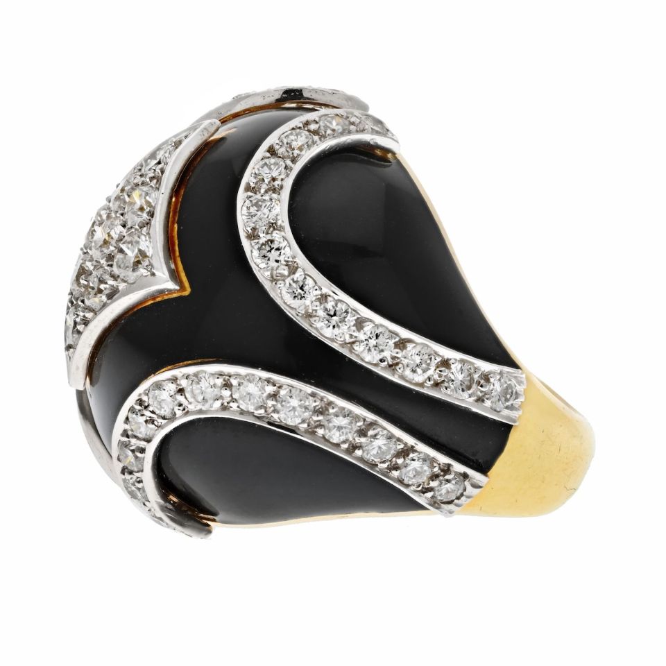 David Webb Estate Ring 18K Yellow Gold and Platinum 2 cts Diamond