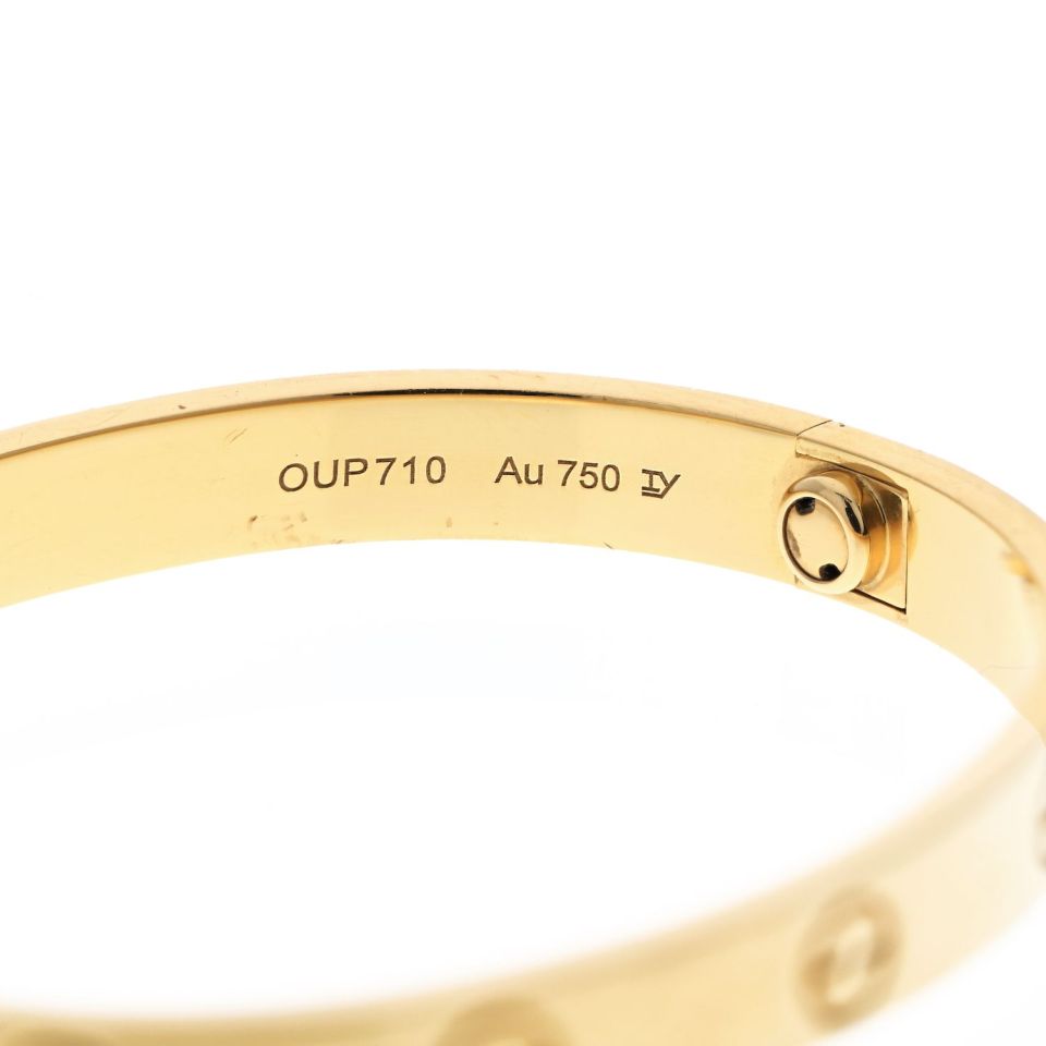 Pre-Owned Cartier Love 18K Yellow Gold Love Bangle Size 16 Bracelet view 5 - Cartier — Laura Milman New York