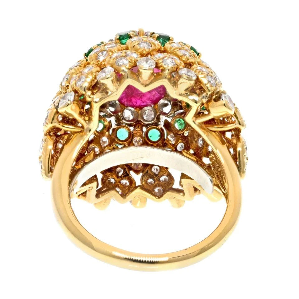 David Webb 18K Yellow Gold 1970's Ruby, Diamond And Emerald Cocktail Ring — view 4 — Laura Milman New York