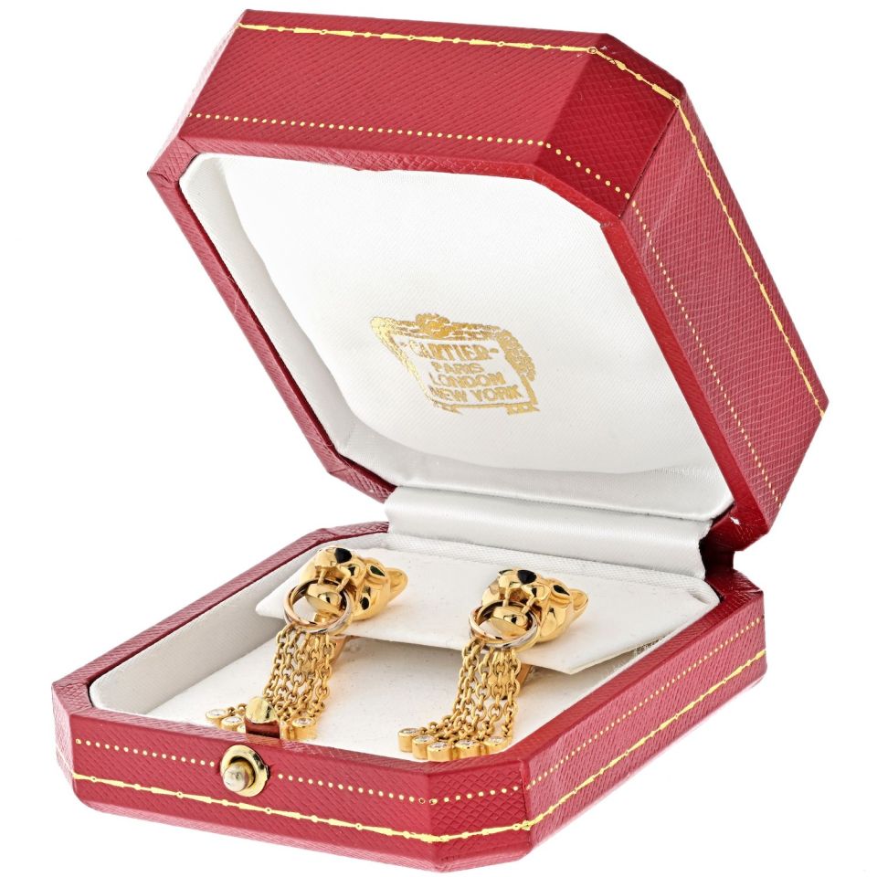 Cartier Platinum and 18K Yellow Gold Panthere Dangle Earrings with Diamonds