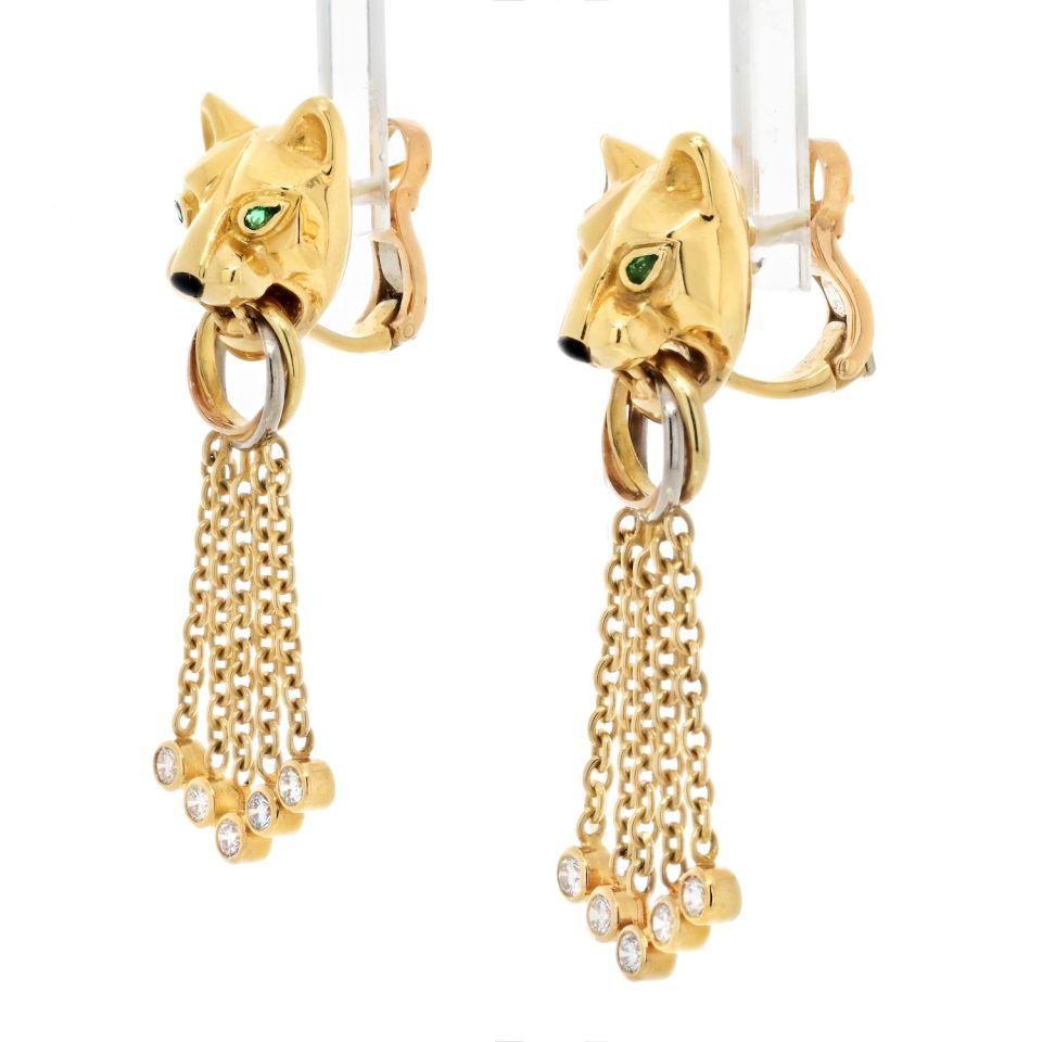 Cartier Platinum and 18K Yellow Gold Panthere Dangle Earrings with Diamonds