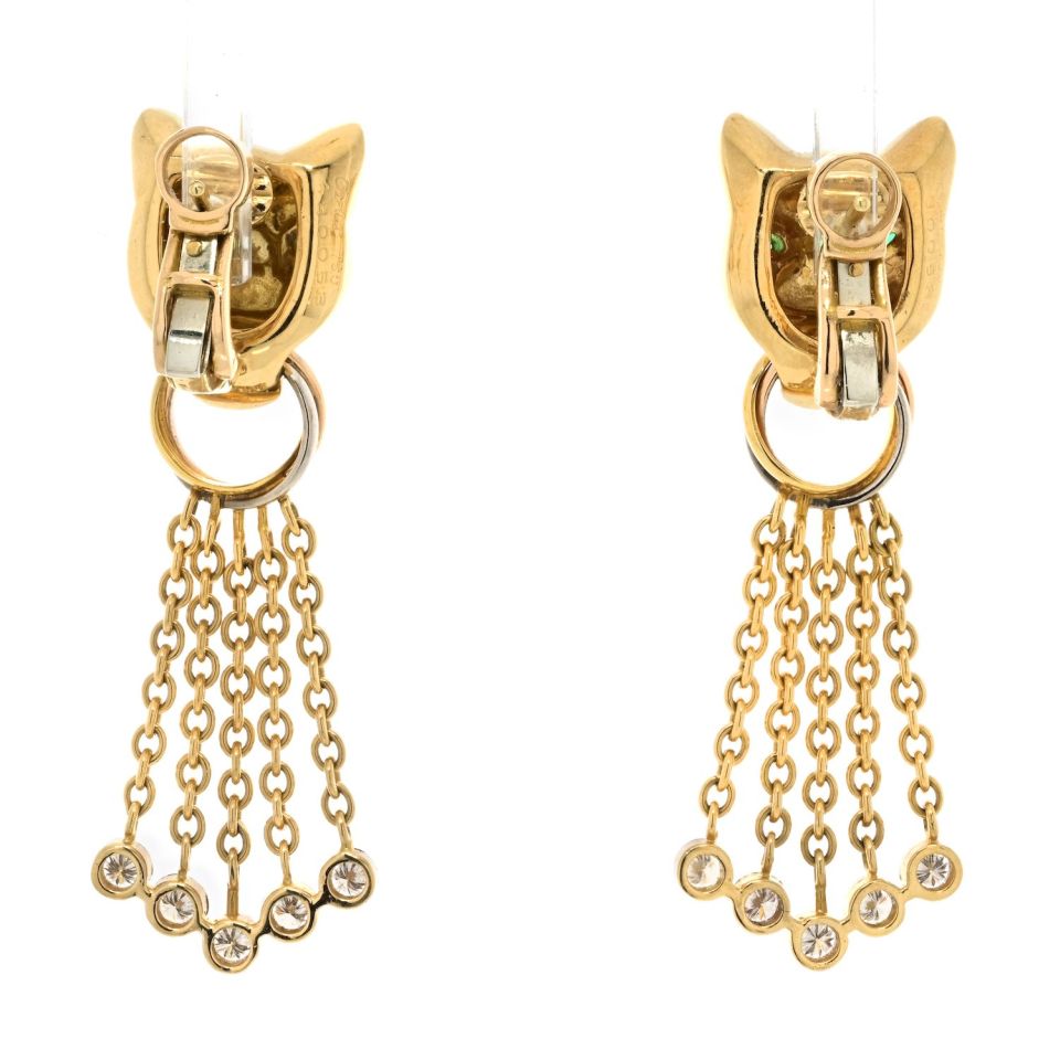 Cartier Platinum and 18K Yellow Gold Panthere Dangle Earrings with Diamonds