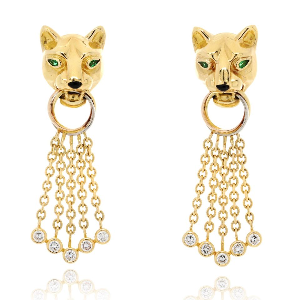 Cartier Platinum and 18K Yellow Gold Panthere Dangle Earrings with Diamonds