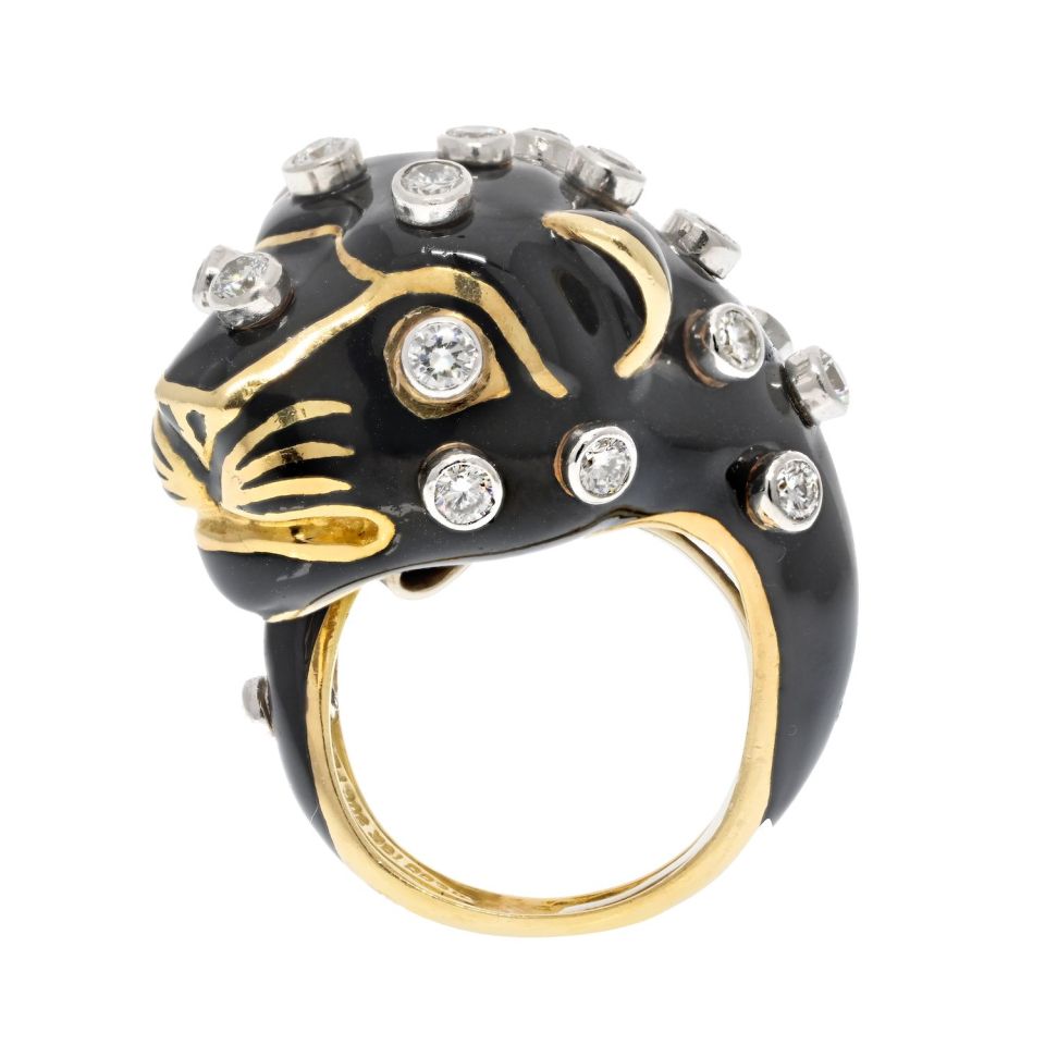 David Webb Estate Ring 18K Yellow Gold and Platinum