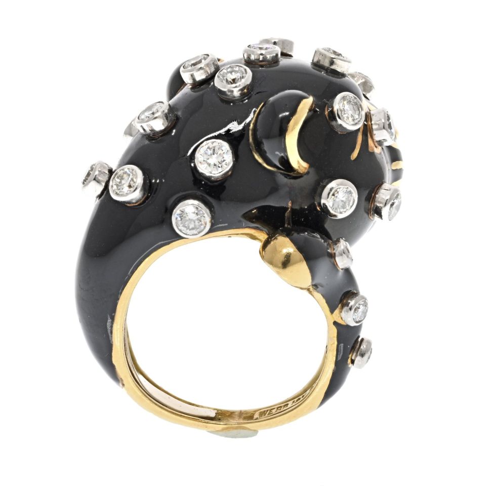 David Webb Estate Ring 18K Yellow Gold and Platinum