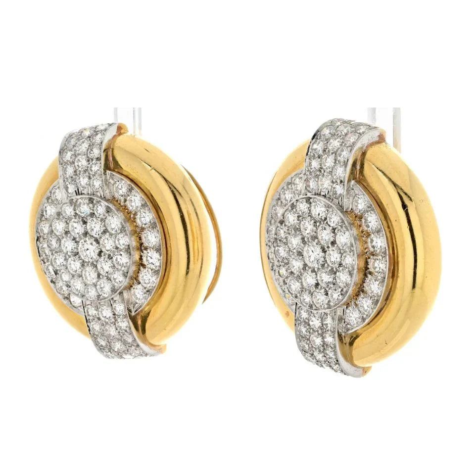 David Webb Platinum & 18K Yellow Gold 6.00cttw Diamond Round Shaped Clip On Earrings — view 2 — Laura Milman New York