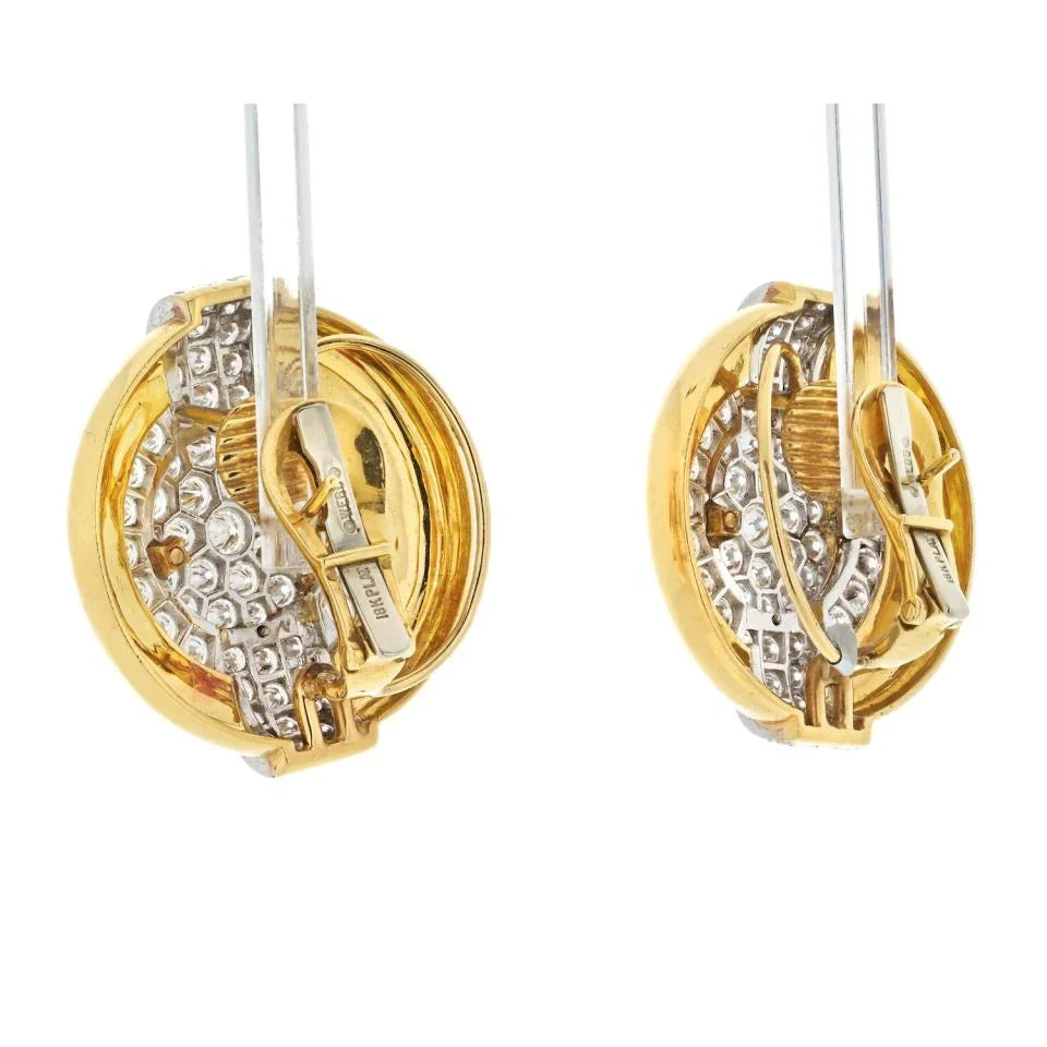 David Webb Platinum & 18K Yellow Gold 6.00cttw Diamond Round Shaped Clip On Earrings — view 3 — Laura Milman New York