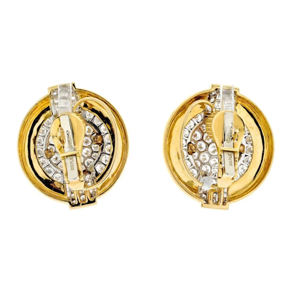 David Webb Platinum & 18K Yellow Gold 6.00cttw Diamond Round Shaped Clip On Earrings — view 4 — Laura Milman New York