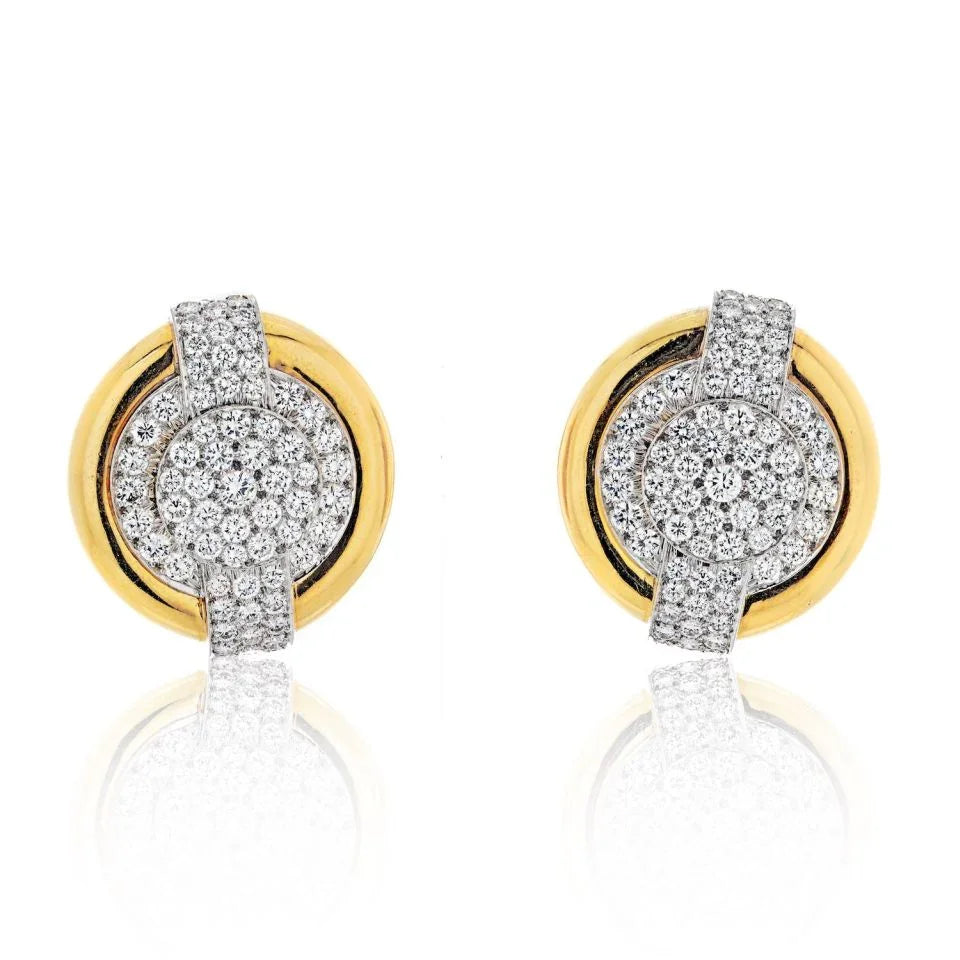 David Webb Platinum & 18K Yellow Gold 6.00cttw Diamond Round Shaped Clip On Earrings — Laura Milman New York