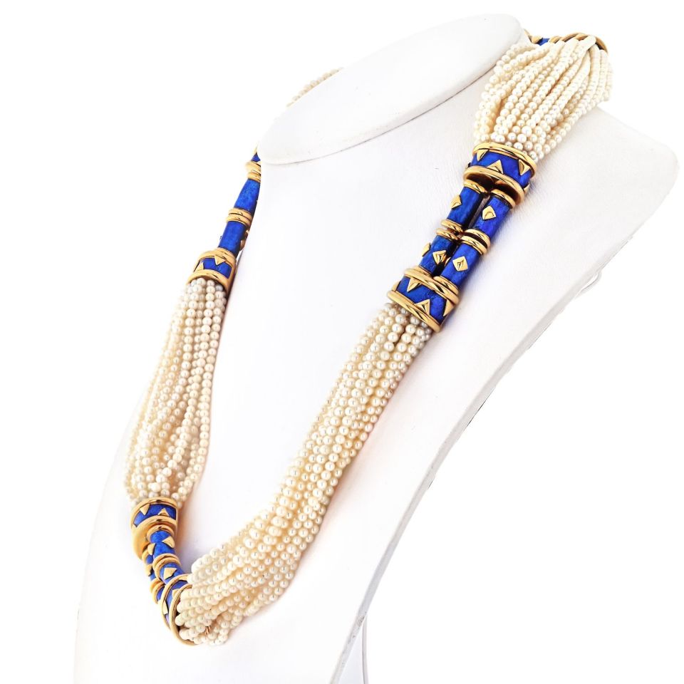 Tiffany Schlumberger 18K Gold Pearl Enamel Torsade Necklace 20"