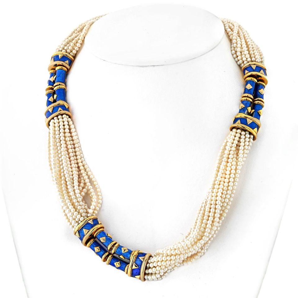 Tiffany Schlumberger 18K Gold Pearl Enamel Torsade Necklace 20"
