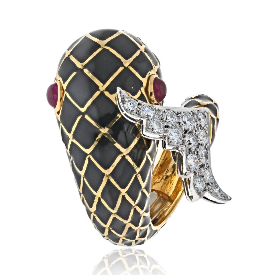 David Webb Estate Ring 18K Yellow Gold and Platinum