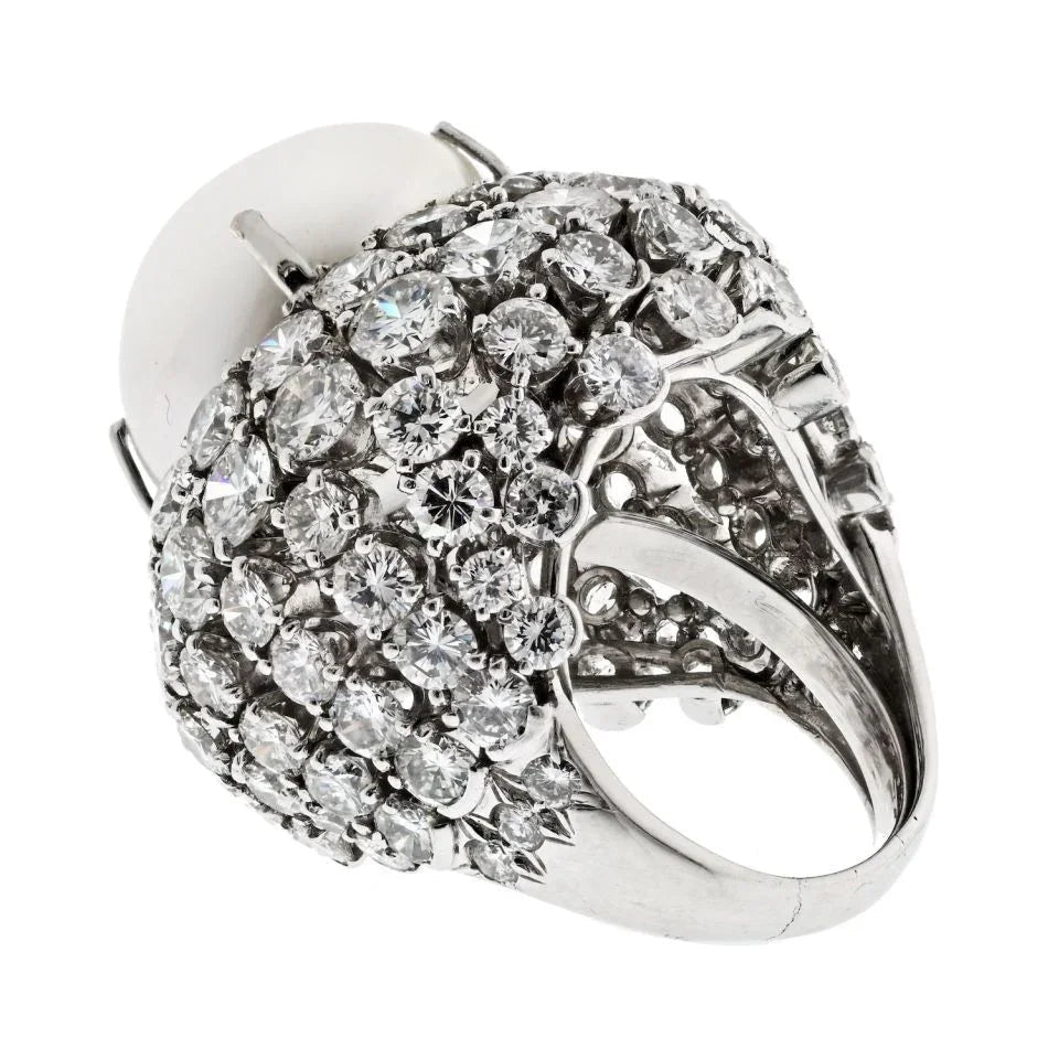 David Webb Platinum Diamond And South Sea Pearl Cocktail Ring — view 3 — Laura Milman New York
