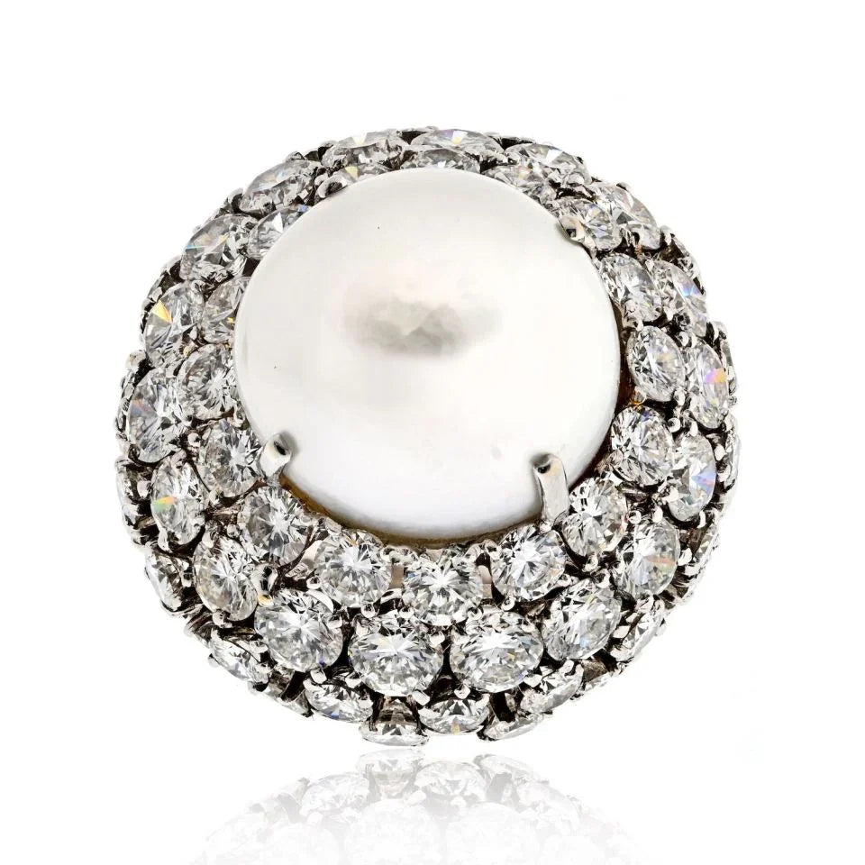 David Webb Platinum Diamond And South Sea Pearl Cocktail Ring — Laura Milman New York