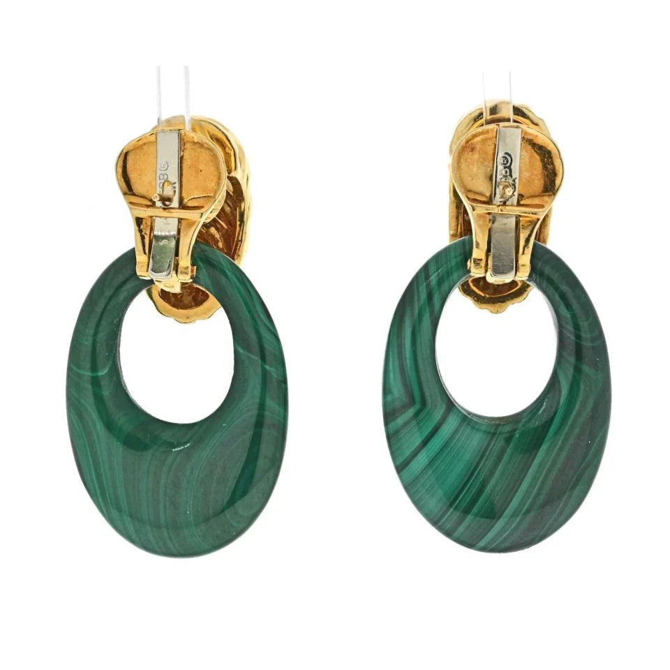 David Webb Platinum & 18K Yellow Gold Malachite Door Knockers Earrings — view 4 — Laura Milman New York