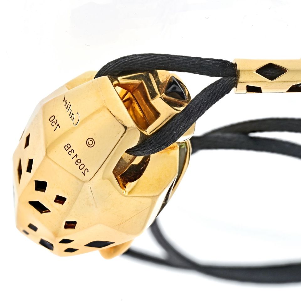 Cartier 18K Yellow Gold Panthere On A Black Cord Pendant — view 3 — Laura Milman New York