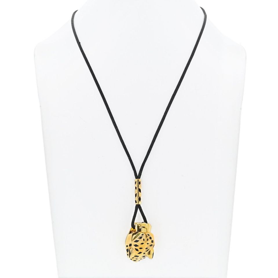 Cartier 18K Yellow Gold Panthere On A Black Cord Pendant — Laura Milman New York