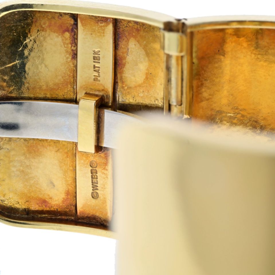 David Webb Platinum & 18K Yellow Gold Aquamarine And Diamond Hinged Cuff Bracelet — view 5 — Laura Milman New York