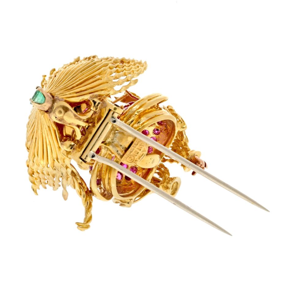 Tiffany Schlumberger 18K Gold Emerald Pink Sapphire Noodle Brooch
