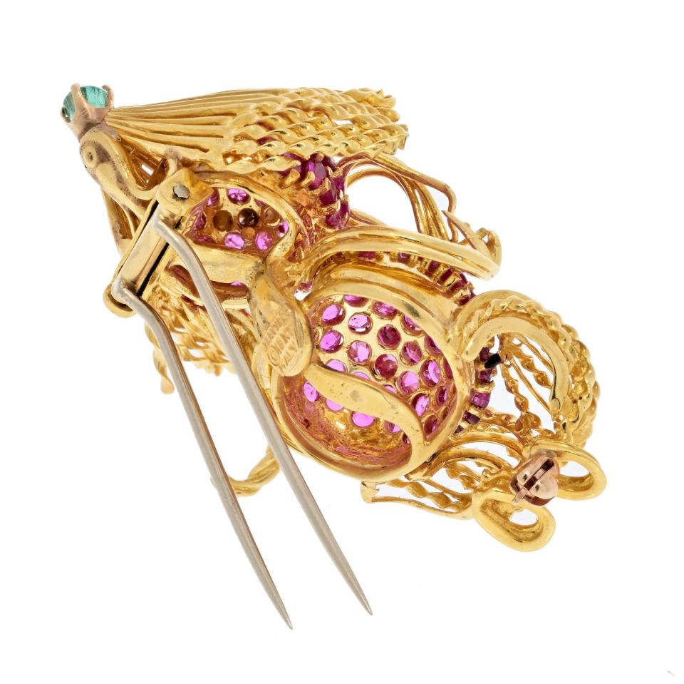 Tiffany Schlumberger 18K Gold Emerald Pink Sapphire Noodle Brooch