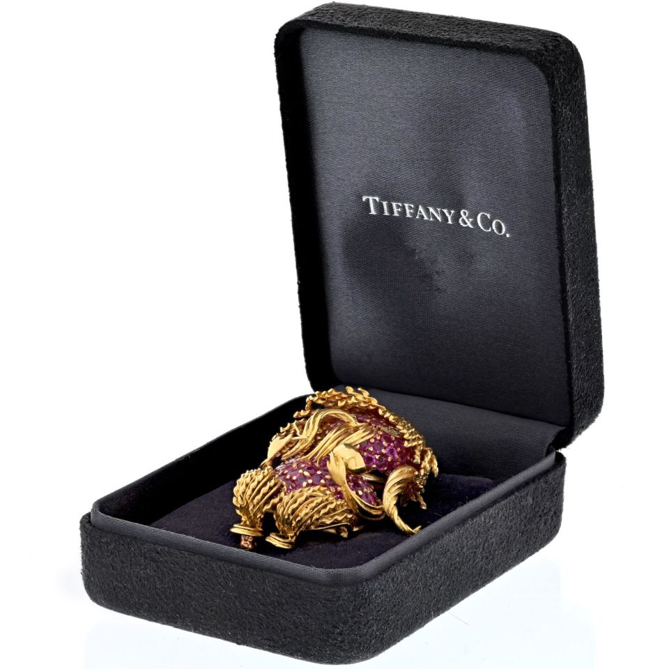 Tiffany Schlumberger 18K Gold Emerald Pink Sapphire Noodle Brooch