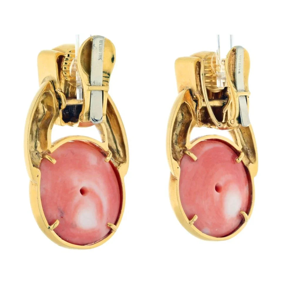 David Webb Platinum & 18K Yellow Gold Coral Button Doorknockers Earrings — view 3 — Laura Milman New York