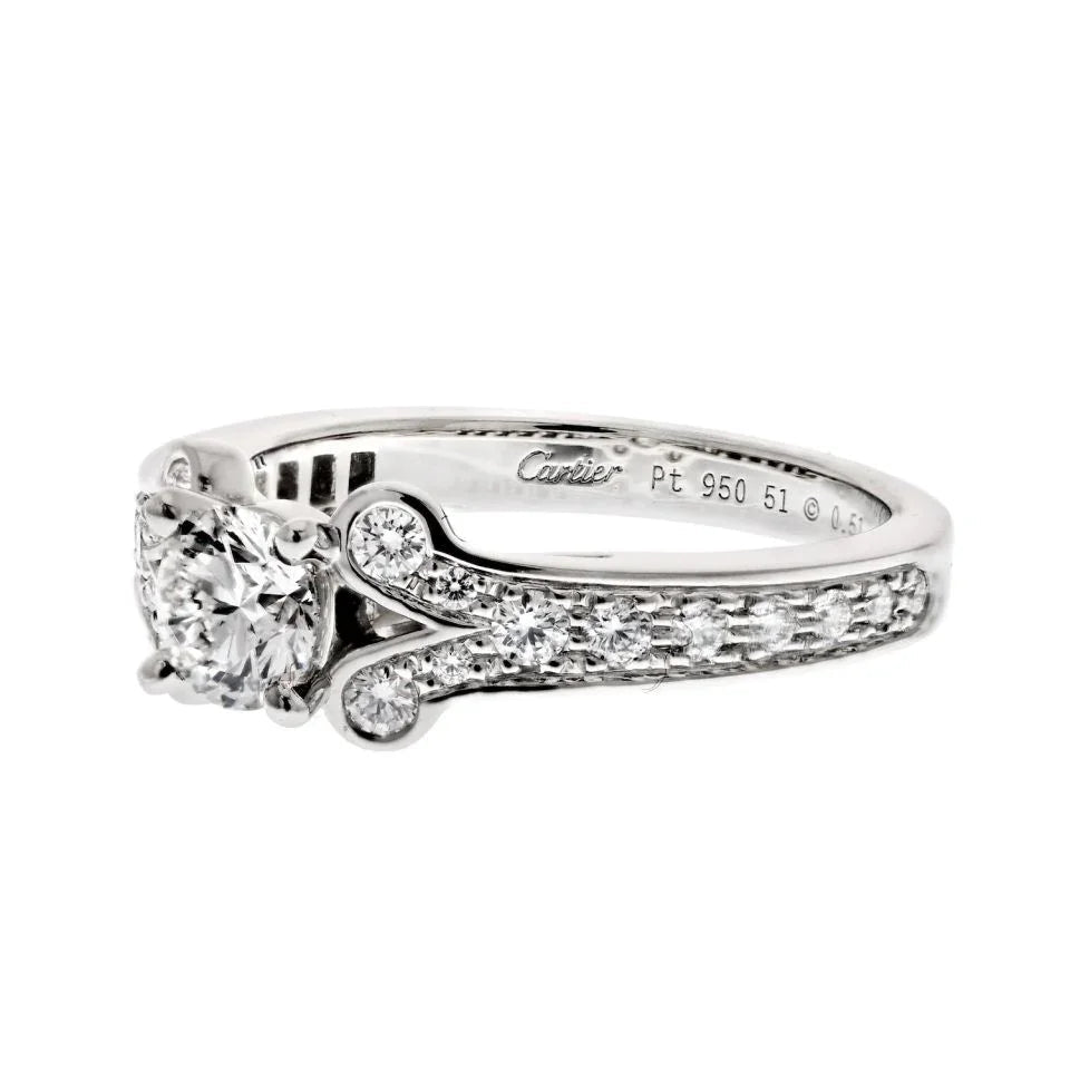 Cartier Platinum Ballerine Solitaire 0.51ct Round Diamond Ring — view 3 — Laura Milman New York